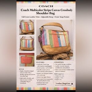 Coach Multicolor Stripe Canvas Crossbody with Full Grain Tan Leather Trim